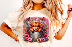 Floral Highland Cow PNG, Cute Baby Highland Cow PNG, Heifer Product Image 2