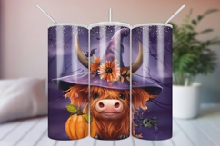 Baby Highland Cow Witch Halloween Tumbler Sublimation Wrap Product Image 1