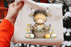 Baby Highland Cow in Easter Basket Clipart Product Image 2