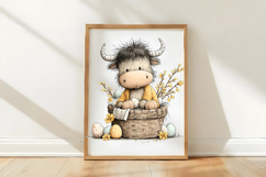 Baby Highland Cow in Easter Basket Clipart Product Image 3