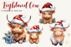 Christmas Highland Cow Watercolor Clipart Xmas Highlanders Product Image 1