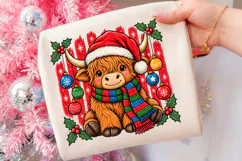 Baby Highland Cow Winter Striped PNG, Christmas Cow Shirt Product Image 1