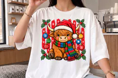 Baby Highland Cow Winter Striped PNG, Christmas Cow Shirt Product Image 2
