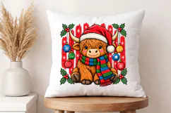 Baby Highland Cow Winter Striped PNG, Christmas Cow Shirt Product Image 3