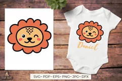 Cute lion head cut file being used as a shirt print by a boy. 