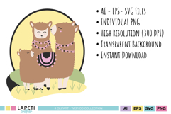 Cute llama family illustration for baby memory keeping pages.