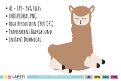 Pastel llama illustration with transparent background for birthday party crafts.