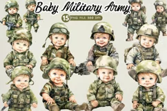 Baby Military Army Watercolor Sublimation Clipart Product Image 1