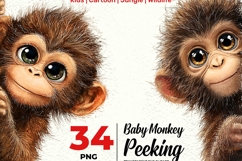 Baby Monkey Peeking 34 PNG 4k Clipart Transparent Background Product Image 7