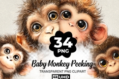 Baby Monkey Peeking 34 PNG 4k Clipart Transparent Background Product Image 6