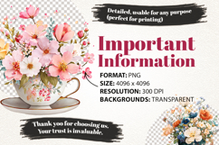 Teacup with Flowers Clipart Bundle 40 PNG Transparent BG Product Image 5