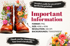Boots with Flowers Clipart Bundle 40 PNG Transparent BG Product Image 6