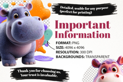 Funky Baby Hippo Clipart Bundle 38 PNG Product Image 6