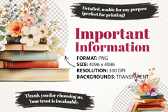 Books with Flowers Clipart Bundle 37 PNG Transparent BG Product Image 6