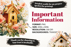 Floral Birdhouse Clipart Bundle 40 PNG Transparent BG Product Image 9
