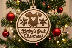 Baby Onesie Laser Cut Wood File, Christmas Ornament SVG Product Image 1