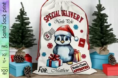 Santa Sack Sublimation |Baby Penguin with Christmas Gifts Product Image 1