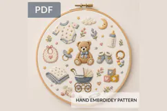 Baby Essentials Hand Embroidery Pattern PDF Nursery Hoop Product Image 1