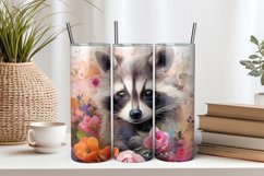 Baby Raccoon and Flowers 20oz Tumbler Sublimation PNG Product Image 1