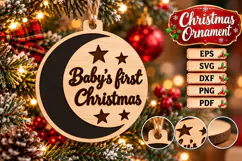 Baby's First Christmas Bauble Laser Cut Wood File SVG Product Image 1