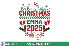 Baby's First Christmas Emma 2025 Cute Holiday Sublimation Product Image 1