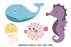 Cute ocean themed baby clipart collection