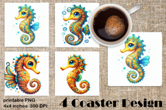 Baby sea Horse square coaster sublimation PNG design Product Image 1