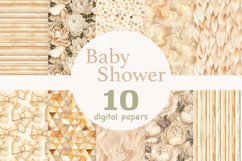 Bundle of beige watercolor baby shower papers, nursery seamless patterns, baby tile patterns, neutral baby digital papers, kids watercolor printable papers, beige peonies digital background, beige bows pattern, beige feathers pattern, marbled pattern