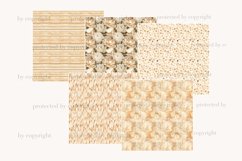 Bundle of beige watercolor Baby Shower papers, nursery striped seamless patterns, baby tile patterns, neutral baby digital papers with peonies, beige dotted watercolor printable papers, beige feathers pattern, marble blur pattern