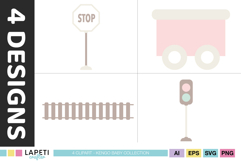 Soft baby train PNG elements for nursery decor and baby shower printables