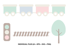 Cute baby train illustrations for invitations and thank you cards.