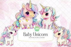 Baby Unicorn Watercolor Sublimation Clipart Product Image 1