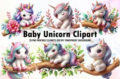 Baby Unicorn Watercolor Clipart, Unicorn PNG File Product Image 1