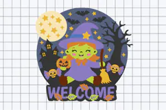 Cute Baby Witch Halloween Door Hanger 3D SVG Product Image 2