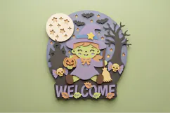 Cute Baby Witch Halloween Door Hanger 3D SVG Product Image 4