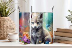 Baby Wolf and Flowers 20oz Tumbler Sublimation PNG Product Image 1