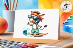 Explore this adorable cartoon baby zebra surfer clipart perfect for children's parties, summer events, birthday invitations, t-shirt designs, sublimation prints, scrapbooking, and more. Bring a fun, summer vibe to your projects.