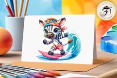 Explore this adorable cartoon baby zebra surfer clipart perfect for children's parties, summer events, birthday invitations, t-shirt designs, sublimation prints, scrapbooking, and more. Bring a fun, summer vibe to your projects.