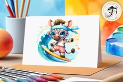 Explore this adorable cartoon baby zebra surfer clipart perfect for children's parties, summer events, birthday invitations, t-shirt designs, sublimation prints, scrapbooking, and more. Bring a fun, summer vibe to your projects.