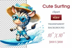 Explore this adorable cartoon baby zebra surfer clipart perfect for children's parties, summer events, birthday invitations, t-shirt designs, sublimation prints, scrapbooking, and more. Bring a fun, summer vibe to your projects.
