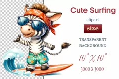 Explore this adorable cartoon baby zebra surfer clipart perfect for children's parties, summer events, birthday invitations, t-shirt designs, sublimation prints, scrapbooking, and more. Bring a fun, summer vibe to your projects.