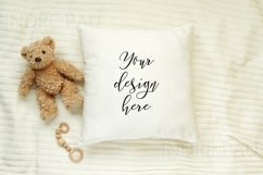 Baby cushion mockup, white canvas pillow cover mockup. Product Image 1