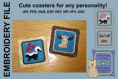 Skunk & Moose Coasters - 4 x 4 and 5 x 7 Hoops Product Image 1
