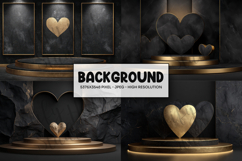 Dark Luxury Gold Heart Podium Background for Valentine Product Image 1