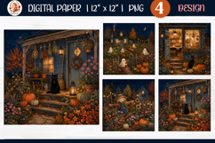 Halloween digital paper with cozy autumn cottage Product Image 1