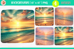 Beach Sunset Backgrounds | 4 PNG Design |Seaside sunset Product Image 1