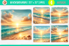 Beach Sunset Backgrounds | 4 PNG Design |Seaside sunset Product Image 1
