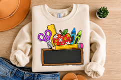 Back To School Apple Chalkboard PNG, Supplies Design Product Image 4