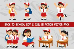 Back to School Boy and Girl in Action Cartoon Character Product Image 1