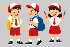 Back to School Boy and Girl in Action Cartoon Character Product Image 2